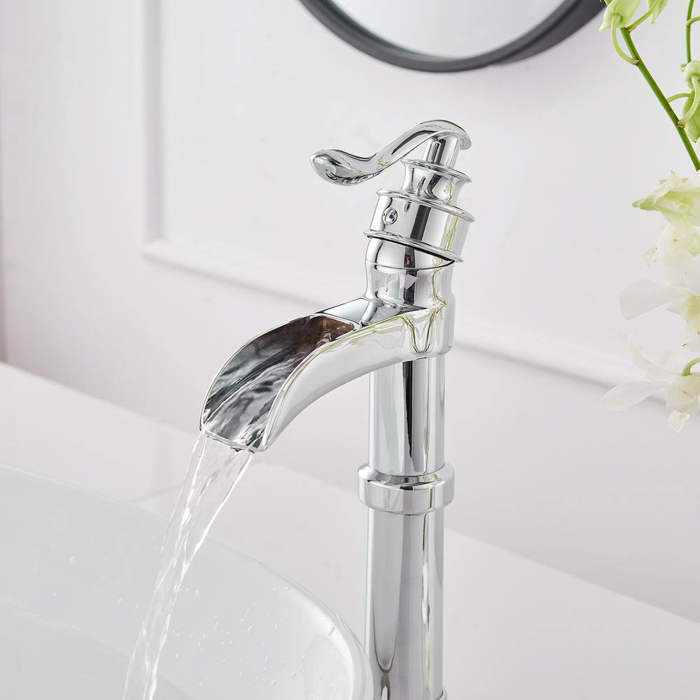 Polished Chrome Single-Handle Waterfall Vessel Bathroom Faucet