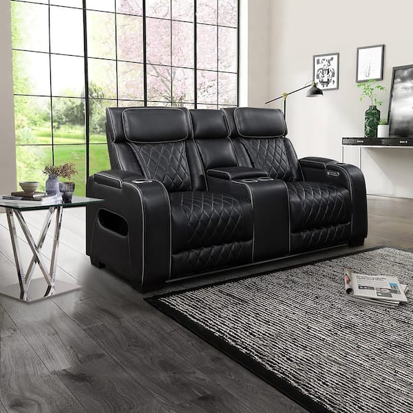 Lazzara Clumber 73.5 in. W Black Pillow Top Faux Leather 2-Seater