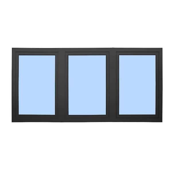 108 in. x 42 in. Elite Euro Black Exterior/White Interior Vinyl Triple Sash Tilt/Turn Window with Middle RH Inward Swing