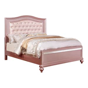 Stelna Pink Wood Frame Queen Panel Bed with Tufted Headboard