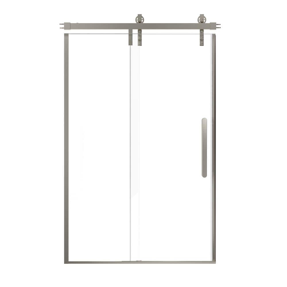 48'' Frameless Brushed Nickel Sliding Shower Door with Clear Glass