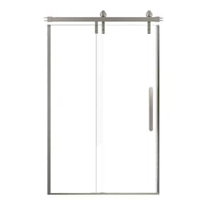 47.6 in. to 48.6 in. W x 76 in. H Sliding Frameless Glass Shower Door in Brushed Nickel with Glass Certified by SGCC