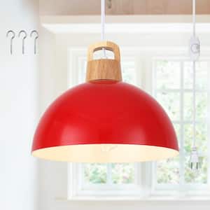 1-Light Red Modern Pendant Light Fixture with Plug-In Switch for Kitchen Island, No Bulbs Included