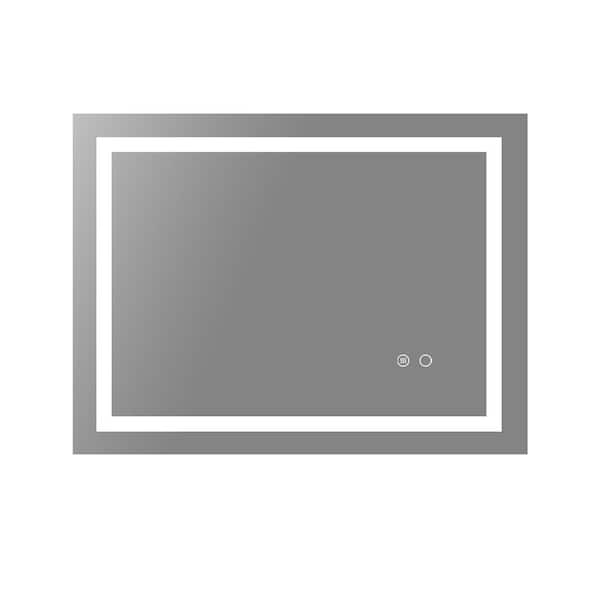 Unbranded 36 in. W x 28 in. H Large Rectangular Frameless Anti-Fog LED Light Wall Mounted Bathroom Vanity Mirror in White