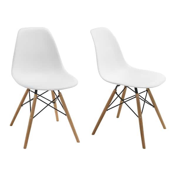 Mod Made Paris Tower White Dining Side Chair with Wood Legs (Set of 2)