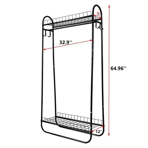 White Metal Garment Clothes Rack with 2 Tiers Shelves 33 in. W x 65 in. H  rack-476 - The Home Depot