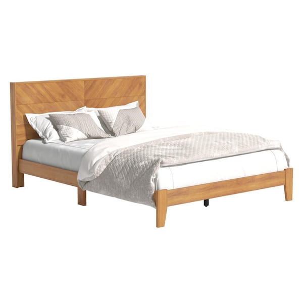 Galano Weiss Amber Walnut Wood Frame Queen Platform Bed with Headboard