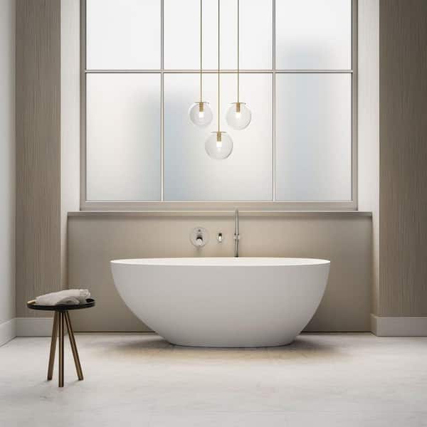 Xspracer Moray 67 in. x 32 in. Solid Surface Stone Resin Flat Bottom Freestanding Bathtub Soaking Bathtub in Matte White