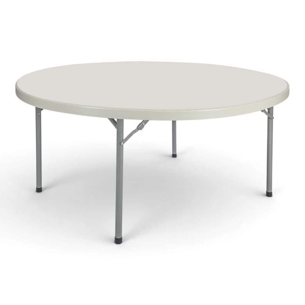 Baldwin 60 in. Round Folding Banquet Table, Plastic Top, Metal Frame, Speckled Grey