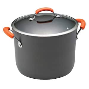 Classic Brights 10 qt. Hard-Anodized Aluminum Nonstick Stock Pot in Orange and Gray with Glass Lid
