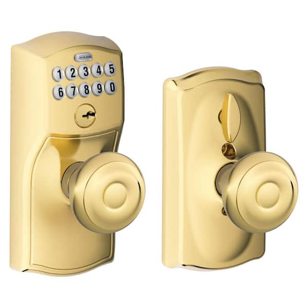 Camelot Bright Brass Electronic Keypad Door Lock with Georgian Knob and Flex Lock