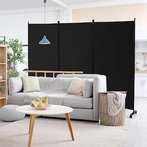 3-Panel Folding Room Divider 6Ft Rolling Privacy Screen withLockable Wheels Black