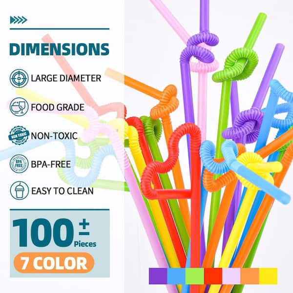 12.8 in. Disposable Plastic Straws with Flexible, Bendy, Extra Long for Kitchen, Bar, Party and Drinking (100-Pack)