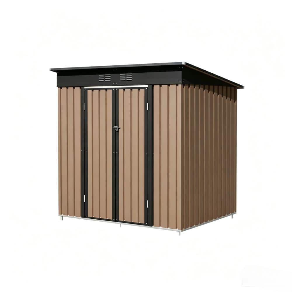 Brown 6 ft. W x 4 ft. D Metal Shed Pent Roof Hinge Lockable Door Patio Small Tool Storage(24 sq. ft.) price history on PriceWatchPro