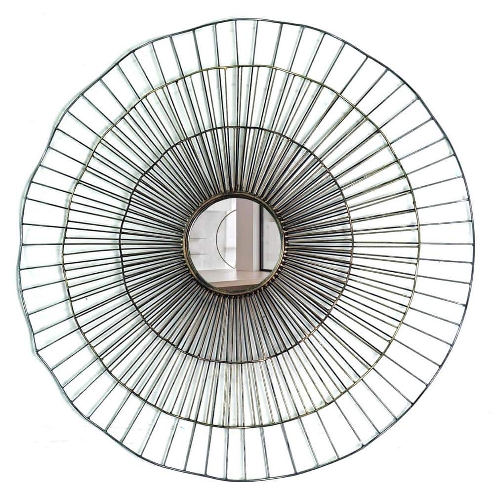 35.9 in. x 35.9 in. Modern Glam Round Metal Framed Decorative Mirror
