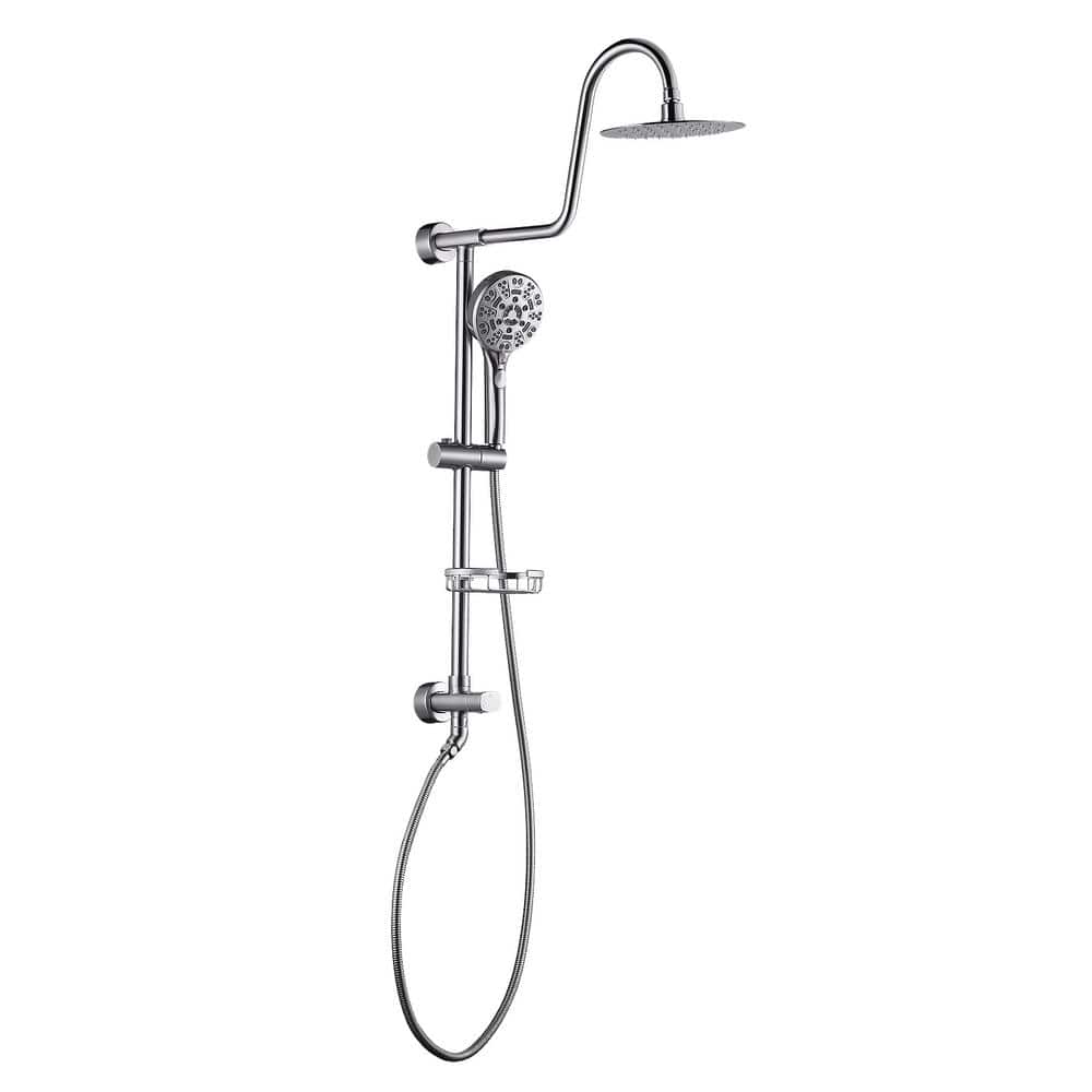 WOWOW Wall Bar Shower Kit 1Spray 8 in. Round Rain Shower Head with Hand Shower in Brushed