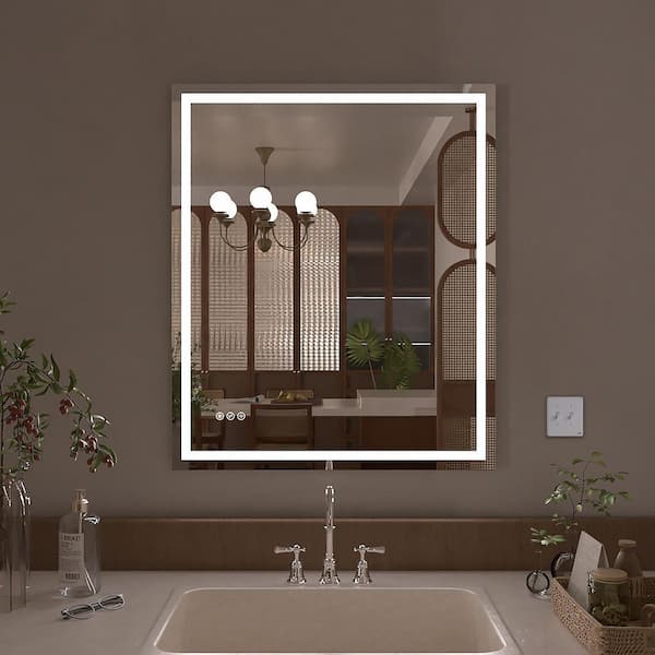 Althea 30 in. W x 36 in. H Rectangular Frameless LED Anti-Fog Wall Bathroom Vanity Mirror in Polished Crystal