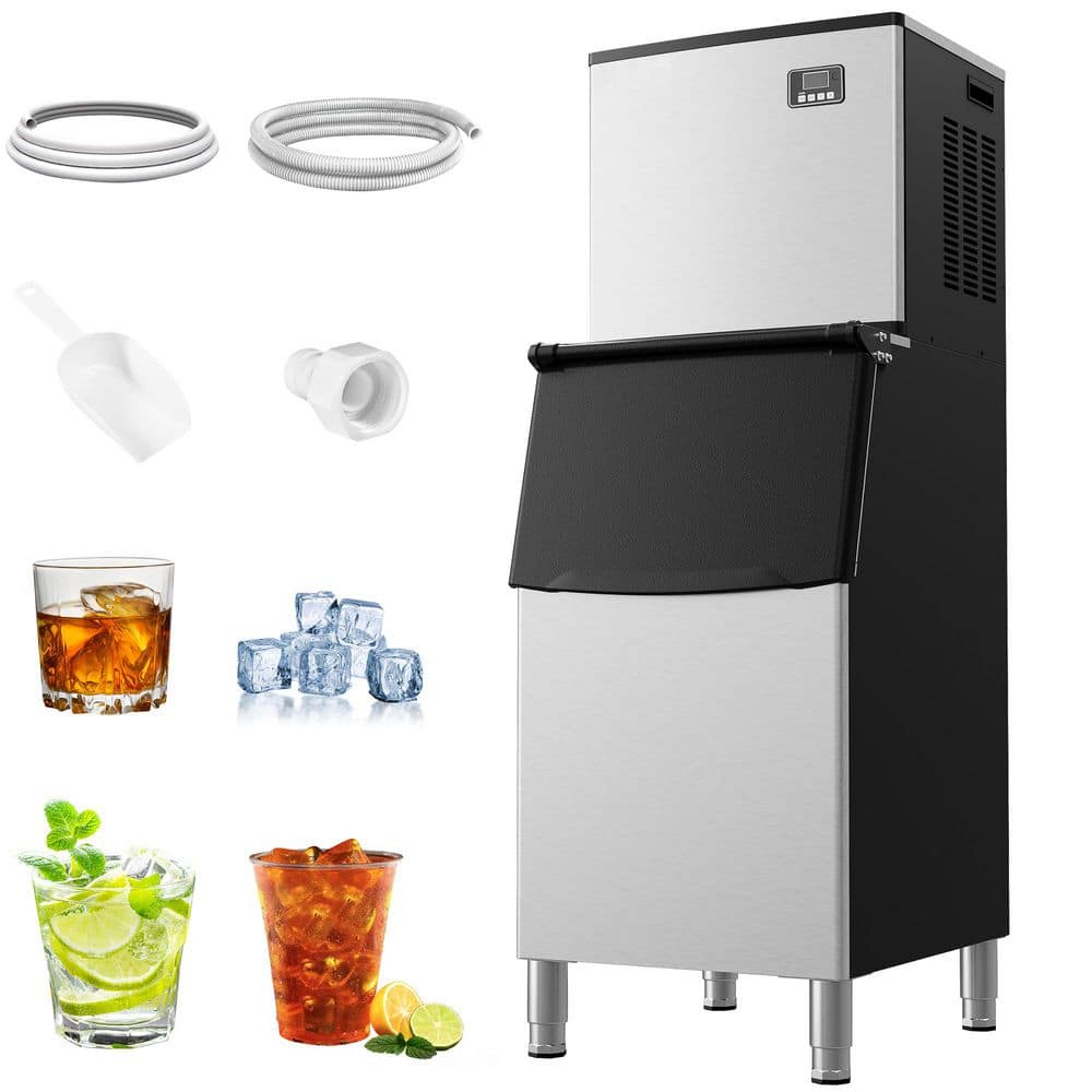 23 in. 400 lbs. 24H Full Size Cube Ice Commercial Freestanding Ice Maker Machine Stainless Steel, Fast Ice Production