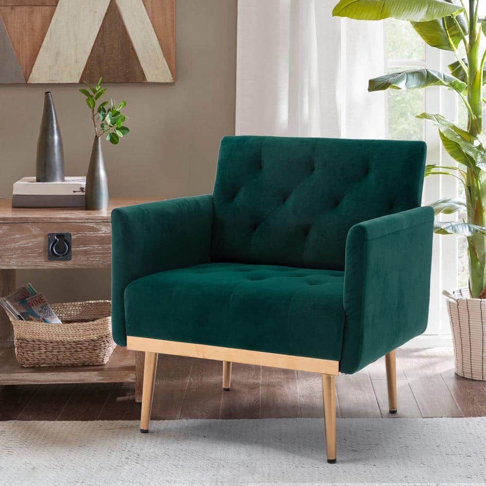 Green Velvet Accent Chair with Metal Legs