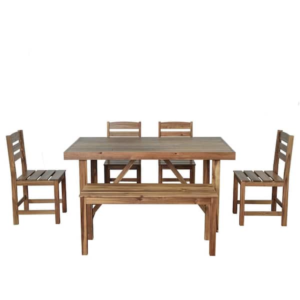 Unbranded 6-Piece High-Quality Acacia Wood Outdoor Dining Set, Patio Table and Chair Set Suitable for Patio, Balcony, Backyard