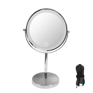 8 in. W x 13.5 in. H Round Framed Dimmable, 1x/10x Double Sided Magnifying Tabletop Bathroom Vanity Mirror in Chrome