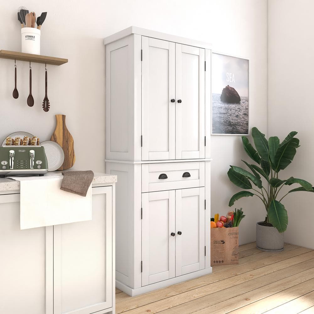 72 in. White Kitchen Pantry Storage Cabinet Freestanding Cupboard w/ 4-Door