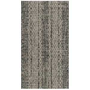 Courtyard Light Gray/Black Doormat 3 ft. x 5 ft. Geometric Indoor/Outdoor Patio Area Rug