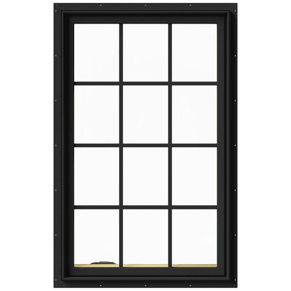 JELD-WEN 30 in. x 48 in. W-2500 Series Bronze Painted Clad Wood Left-Handed Casement Window with Colonial Grids/Grilles