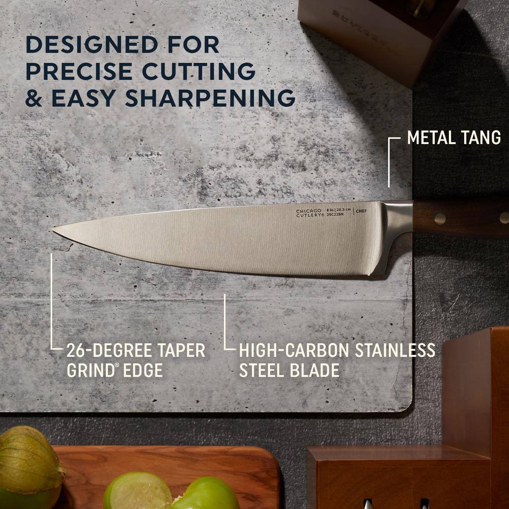 Chicago Cutlery Racine 12-Piece Kitchen Knife Wood Block Set, Stainless Steel Blades with Walnut Handles