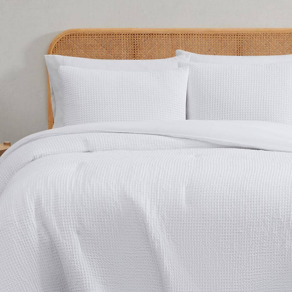 White Organic Cotton Waffle Weave Full Comforter Set