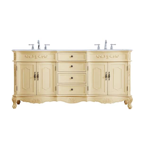 Unbranded Timeless Home 72 in. W x 21 in. D x 36 in. H Double Bathroom Vanity in Light Antique Beige with White Marble and Basin