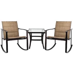 Patio Furniture Set 3-Piece Outdoor Textilene Fabric Rocking Chair Set Modern Bistro Set for Home, Lawn and Balcony