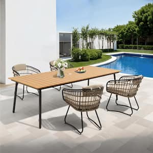 PE Rattan Patio Wicker Outdoor Dining Chair with Cushion in Beige (3-Pack)