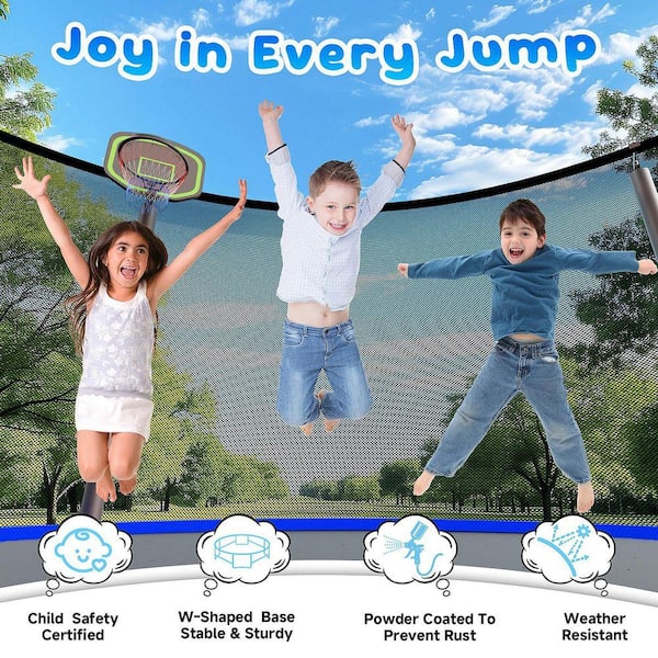 fiziti 16 ft. Round Trampoline Set with Basketball Hoop, Safety