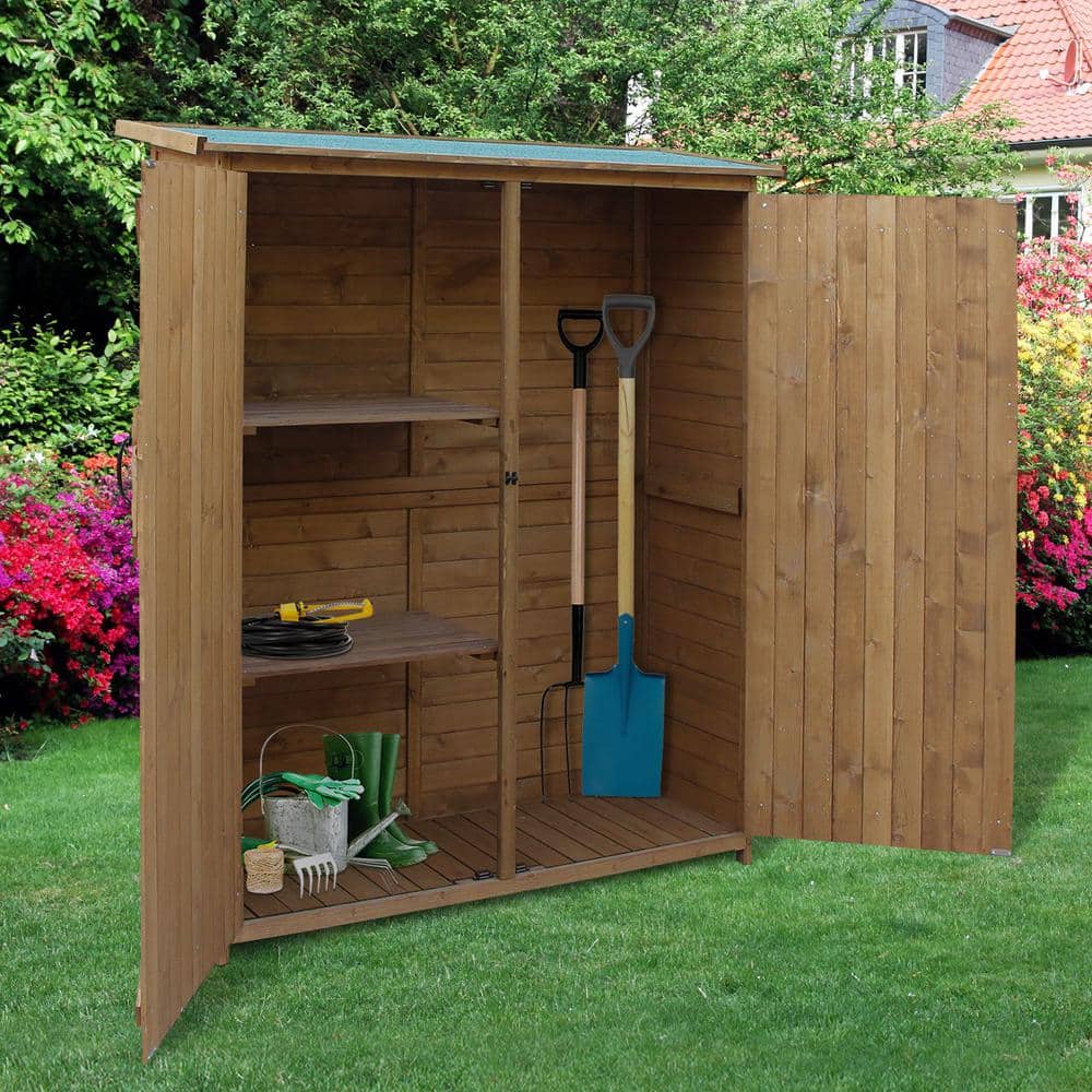 Natural Fir Wood Outdoor Storage Cabinet with Shelves and Lockable Doors