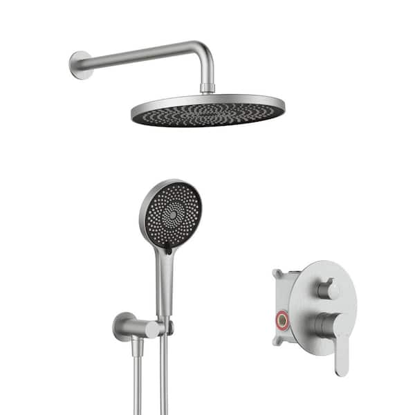 Tahanbath Single-Handle 3-Spray Round Ultra-thin Shower Faucet with 2 Way Pressure Balance Shower Valve Kit in Brushed Nickel
