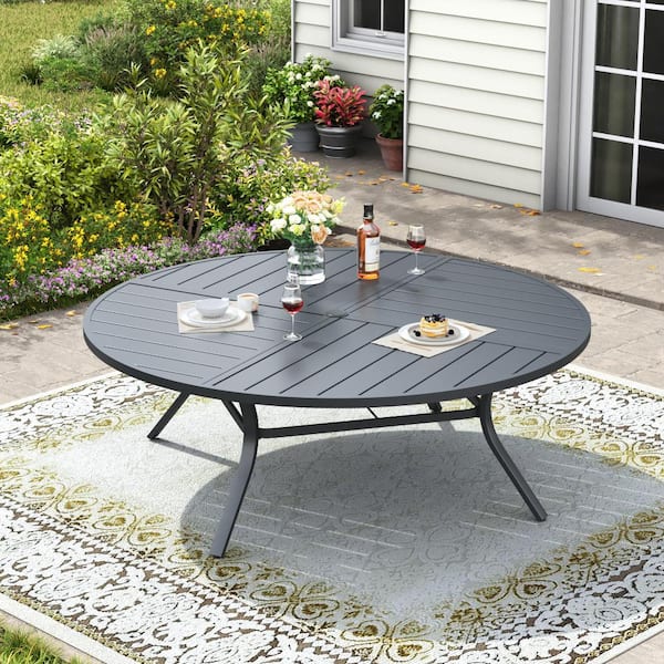 bar height patio set with umbrella PHI VILLA 7 Piece Dining High Top resistant hardware for stable Color:Smokey Brown/Gold Metallic market umbrellas 3-Piece Outdoor Dining Set