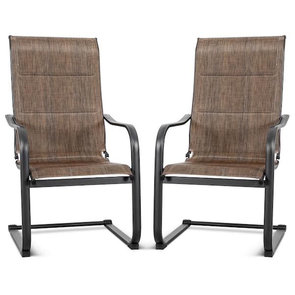 Brown Textilene Iron Outdoor Patio Dining Chairs (2-Pack)