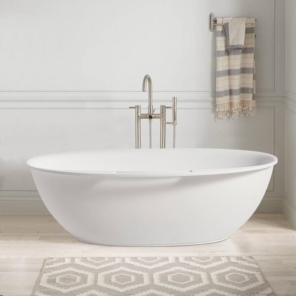 INSTER 63 in. Composite Resin Solid Flatbottom Freestanding Non-Whirlpool Bathtub in White with Space for Hanging Towels