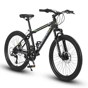 24 in. Green Girls and Boys Shimano 21-Speed Mountain Bike with Daul Disc Brakes and Front Suspension MTB