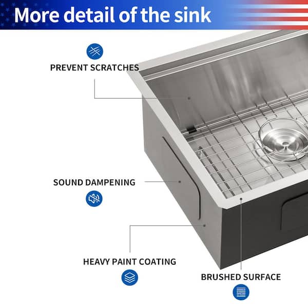RAINLEX 28 in. L x 19 in. W Undermount Single Bowl 16-Gauge