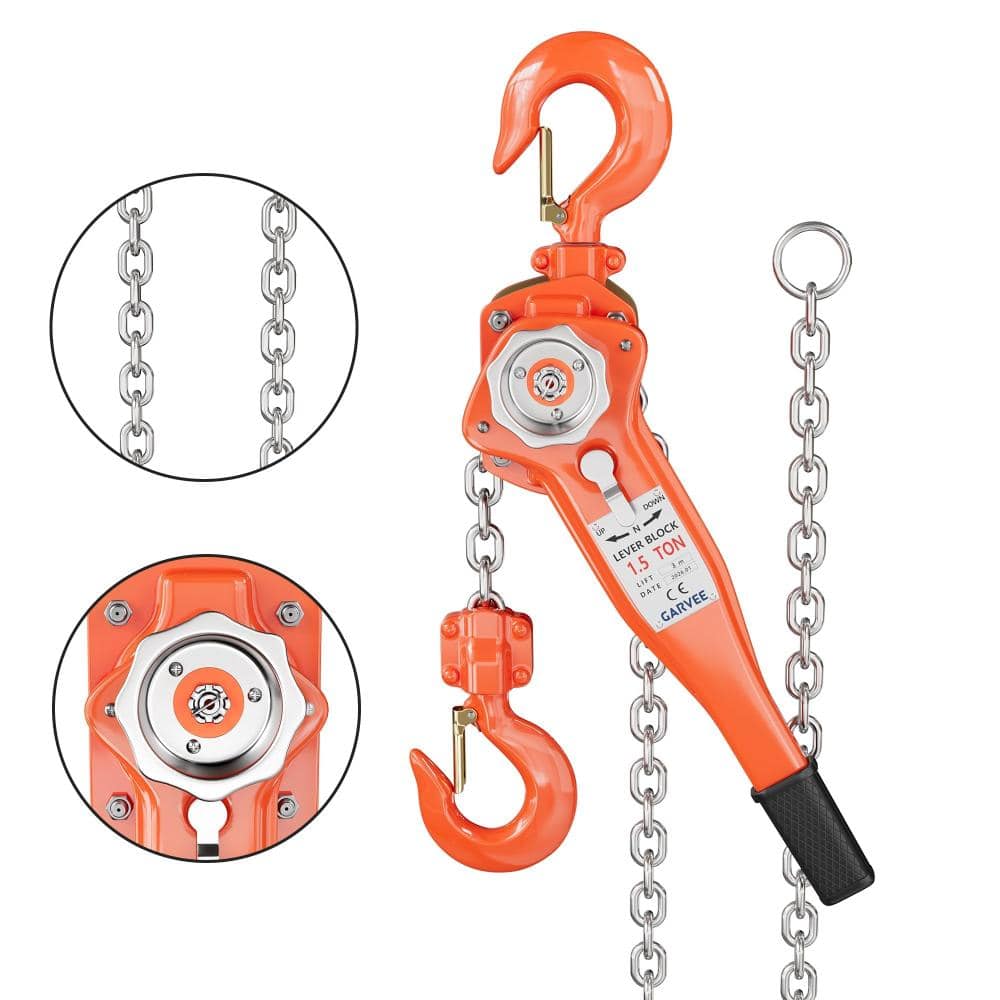 Heavy Duty Orange 1.5 Ton (3300 lbs) 9.2 ft Lift Manual Lever Chain Hoist with Double Pawl Brake price history on PriceWatchPro