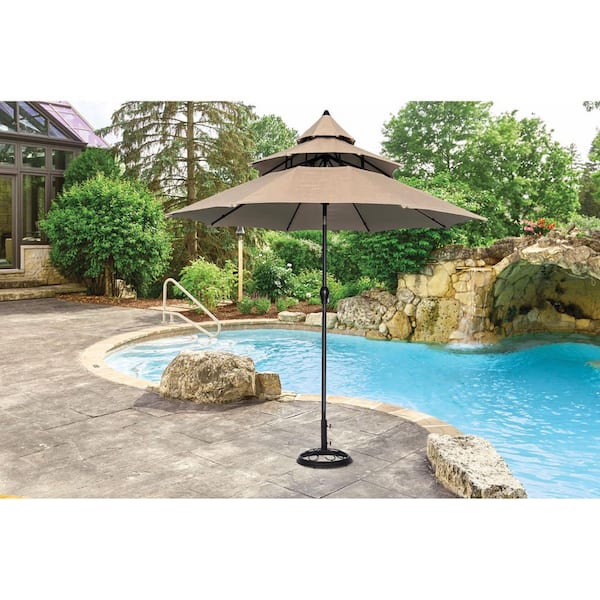living accents offset 9 ft tiltable taupe patio umbrella Cantilever providing ample shade for patios Living Accents 9 ft. Tiltable