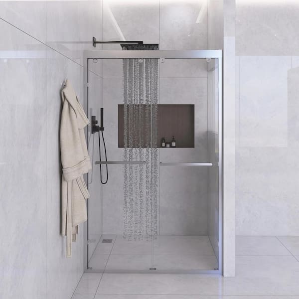 48 in. W x 75 in. H Sliding Framed Shower Door in Chrome Finish with Tempered Glass