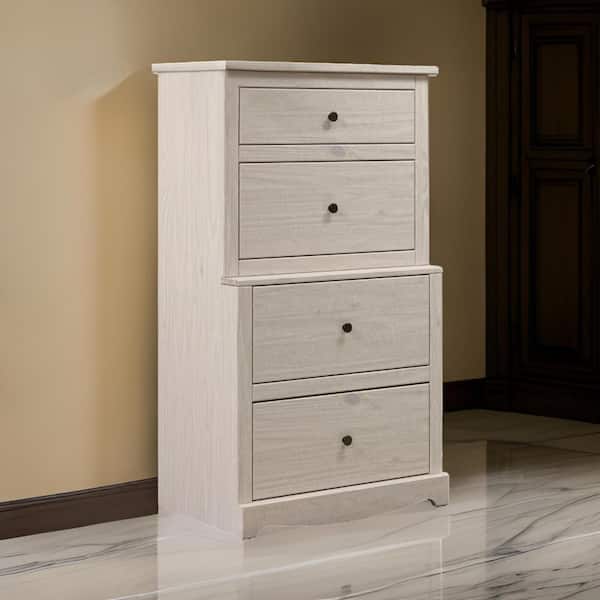 Benjara White and Bronze 4-Drawers 28 in. Chest of Drawers Dresser Without Mirror