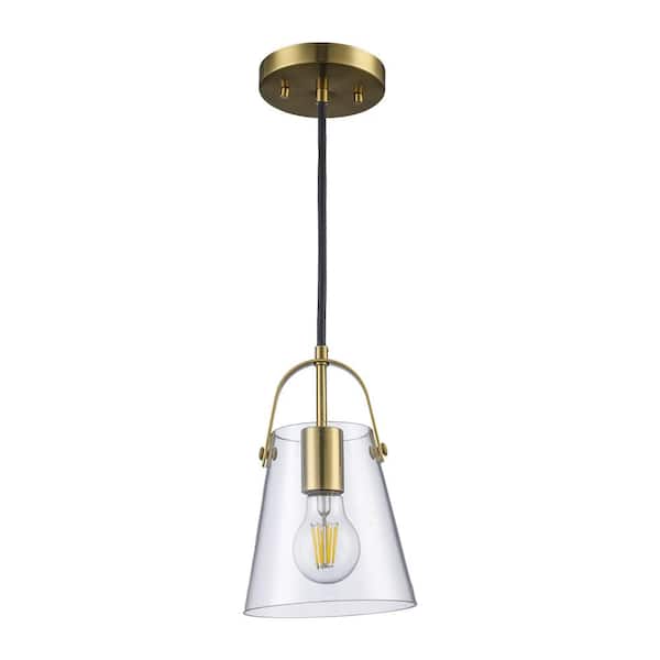 Bel Air Lighting Curry 6 in. 1-Light Antique Gold Mini Pendant Light Fixture with Clear Glass Shade