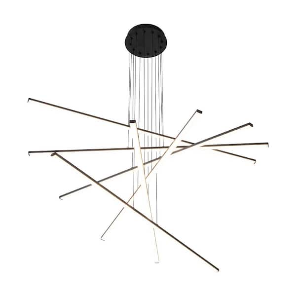 RRTYO Darshelle 60-Watt 6-Light Black Sputnik Linear Matte Pendant Integrated LED Pendant Light 3000K No Shade Include