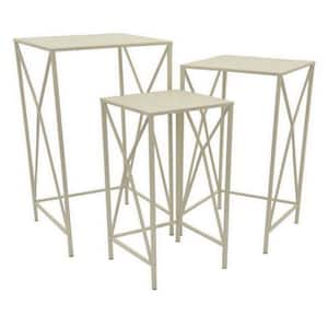 29.75 in. White Square Metal Plant Stand with 1 Tier (Set of 3)