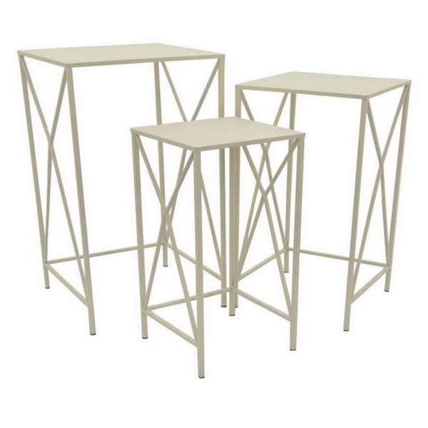 Benjara 29.75 in. White Square Metal Plant Stand with 1 Tier (Set of 3)