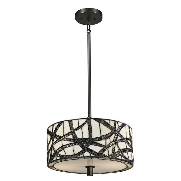 Dale Tiffany Willow Cottage 2-Light Dark Bronze Hanging Pendant with Art Glass Shade